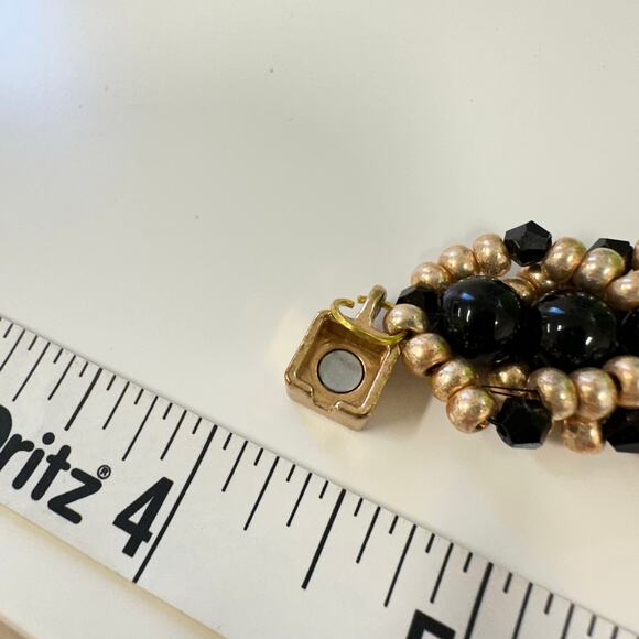 Handmade Black & Gold Beaded Bracelet Magnetic Clasp Gift Box Jewelry - Picture 6 of 9